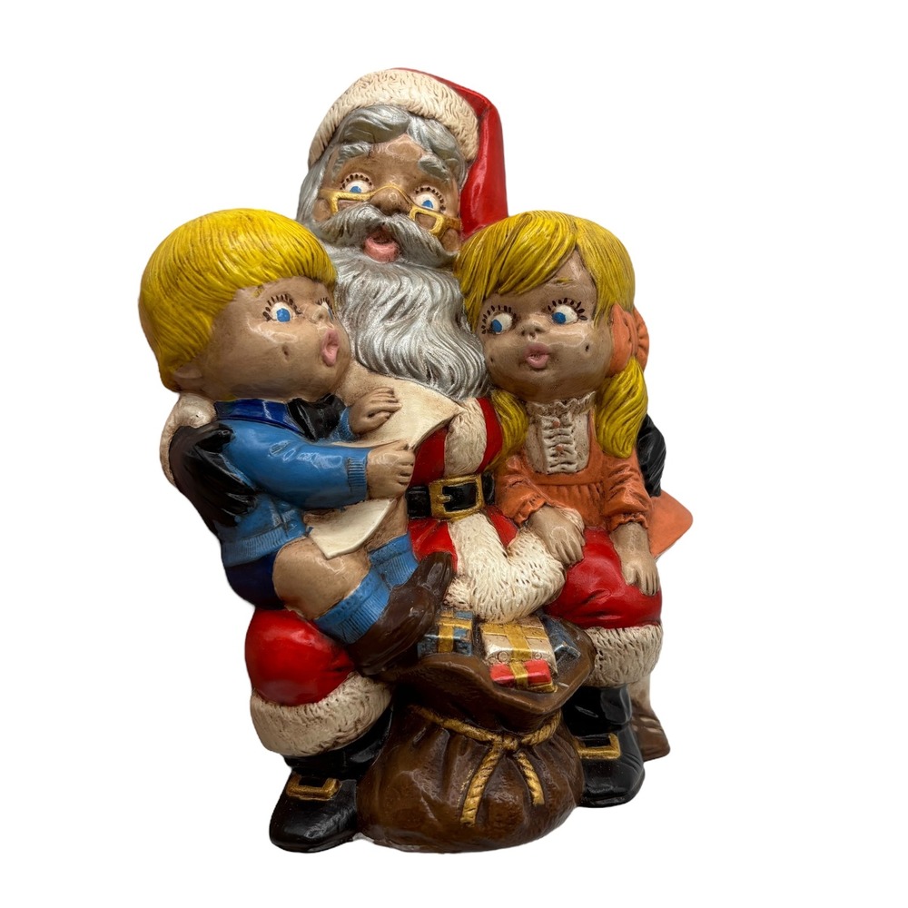 Vintage Ceramic Santa Claus Figurine‎ with Children Ann Drake Signed 1979